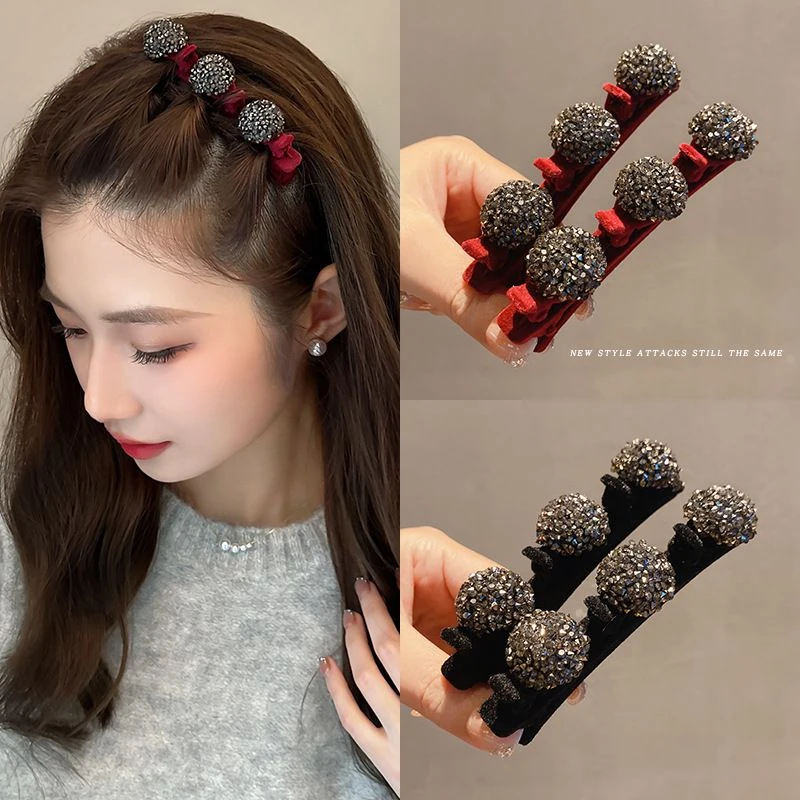 网红植绒编发发夹闪钻女秋冬抓夹边夹刘海夹前额发卡侧边鸭嘴夹
