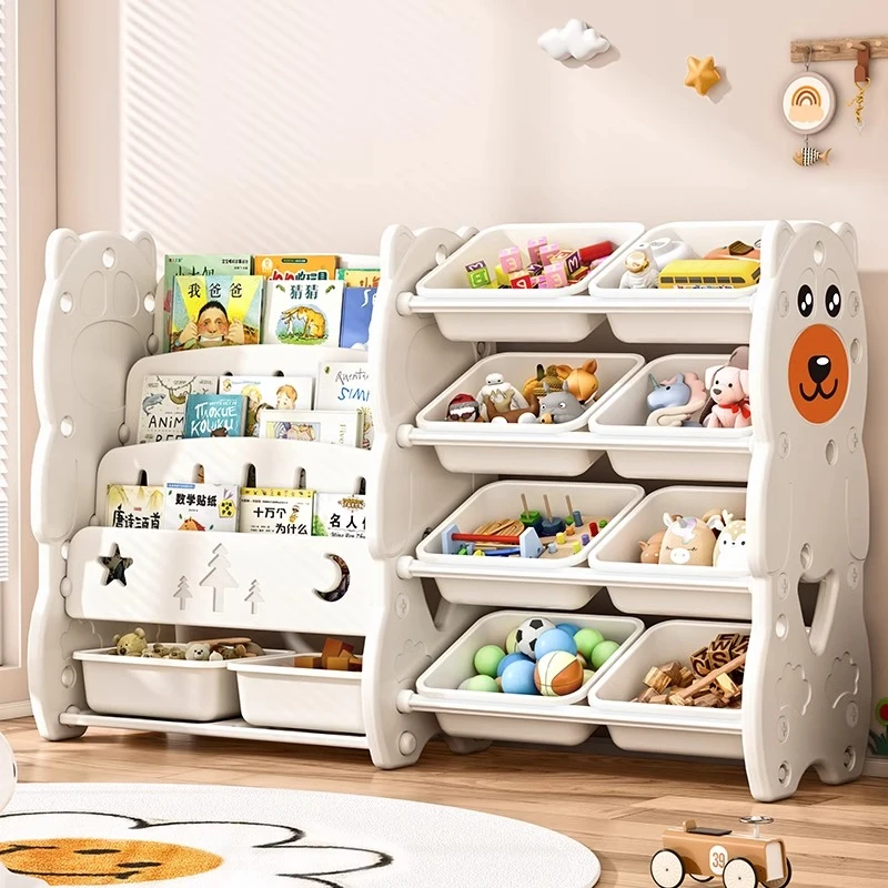 奇喵儿童玩具书架二合一收纳架宝宝落地家用宝宝玩具整理箱储物柜