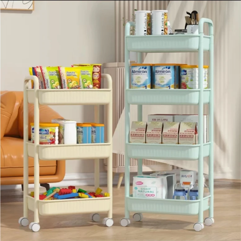 俏洁家用收纳置物架置物架小推车可移动夹缝婴儿储物架卫生间架