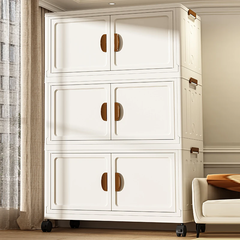 收纳柜客厅家用置物柜免安装宝宝衣柜折叠多层零食柜塑料整理箱