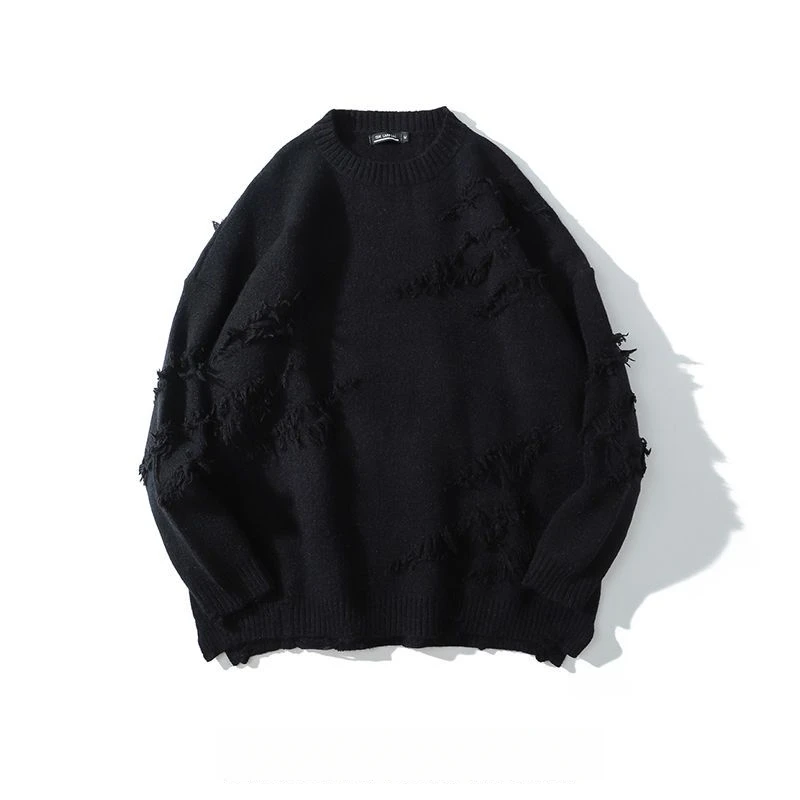 圆领毛衣男冬季慵懒高级感潮牌宽松设计感情侣针织衫港风男士复古