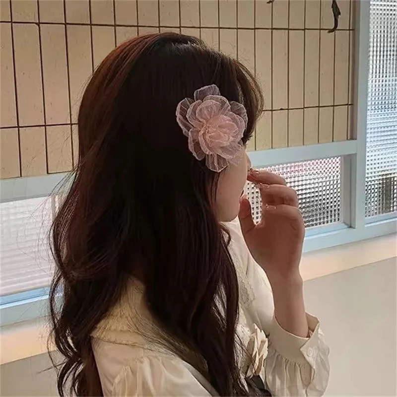 纯韵网纱花朵发夹边夹侧后脑勺发卡超仙度假风春夏森系头饰