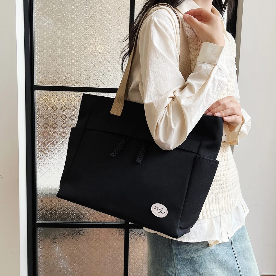 2024新款托特包女洋气大容量帆布包网红时尚高级小众绳结款单肩包
