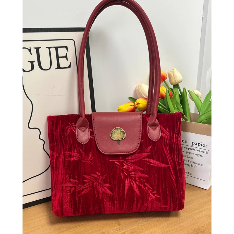 小众设计大容量托特包新中式国风婚包红色包包女新款腋下包单肩包