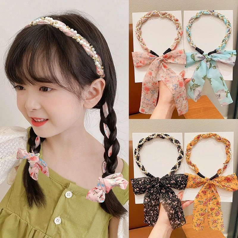 碎花头箍丝巾发饰女童宝宝公主发带发卡头扎头发仙女编发儿童发箍