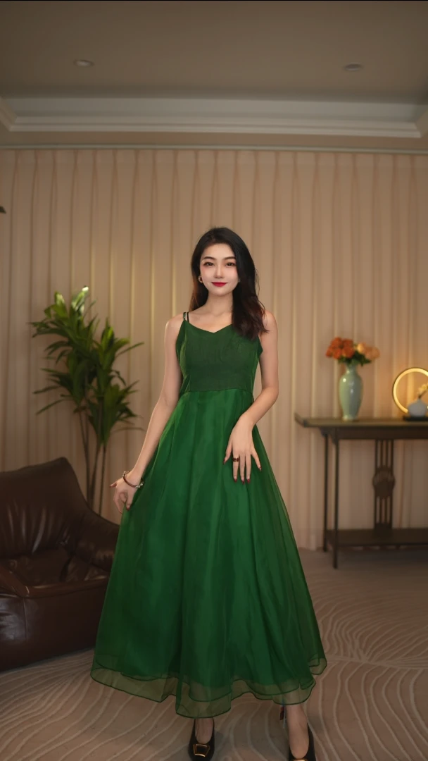 824055-1 碧水佳人·桑蚕丝香云纱时尚百搭长款可调节吊带连衣裙