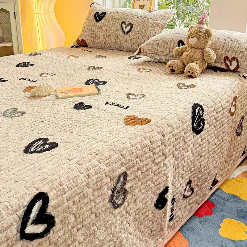 [Sky]灰色爱心2024新款加厚宝宝绒床盖炕垫秋冬保暖2m*2.3m