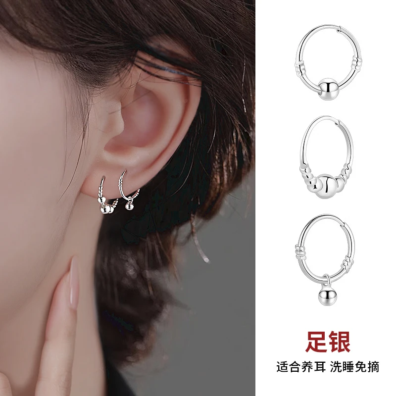 足银耳饰 小铃铛圈圈耳环 气质小众简约耳钉免摘养耳洞小耳圈耳饰