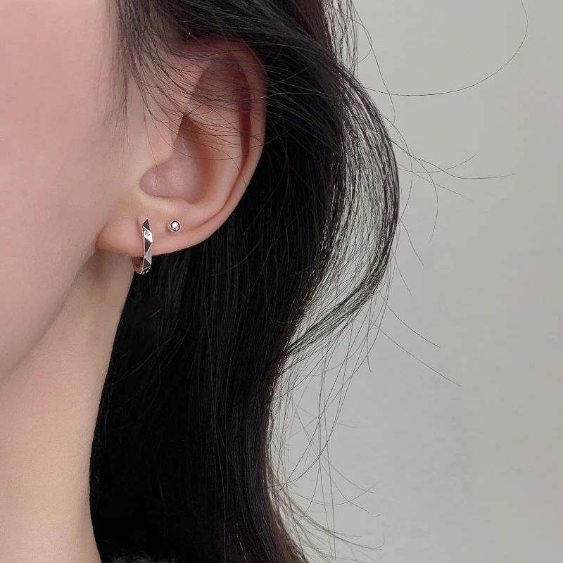 925银耳饰 几何切面耳环气质百搭小众耳钉个性小巧冷淡风耳饰简约
