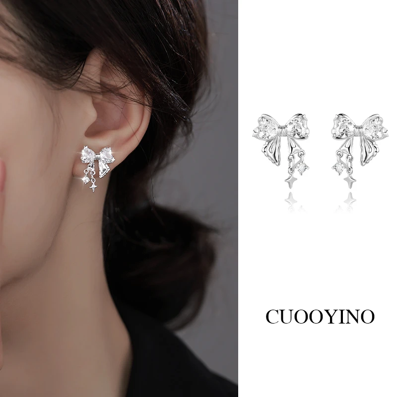 925银合成锆石耳饰 蝴蝶结耳钉气质轻奢百搭耳环女精致甜美设计感