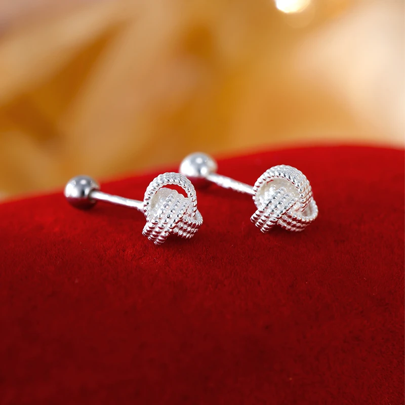 足银耳饰 999纯银如意结耳钉女养耳洞新款螺旋小耳骨钉设计感耳饰