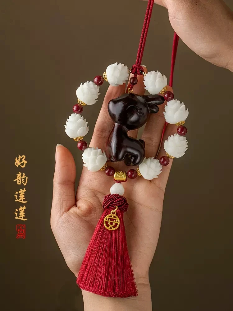 汽车挂件车载精雕神奇紫鹿菩提莲花车吊坠一鹿平安车挂饰品展示品