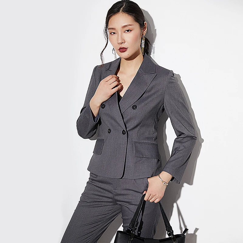 2025秋冬季通勤休闲气质时尚灰色女神范女士职业套装西装5690