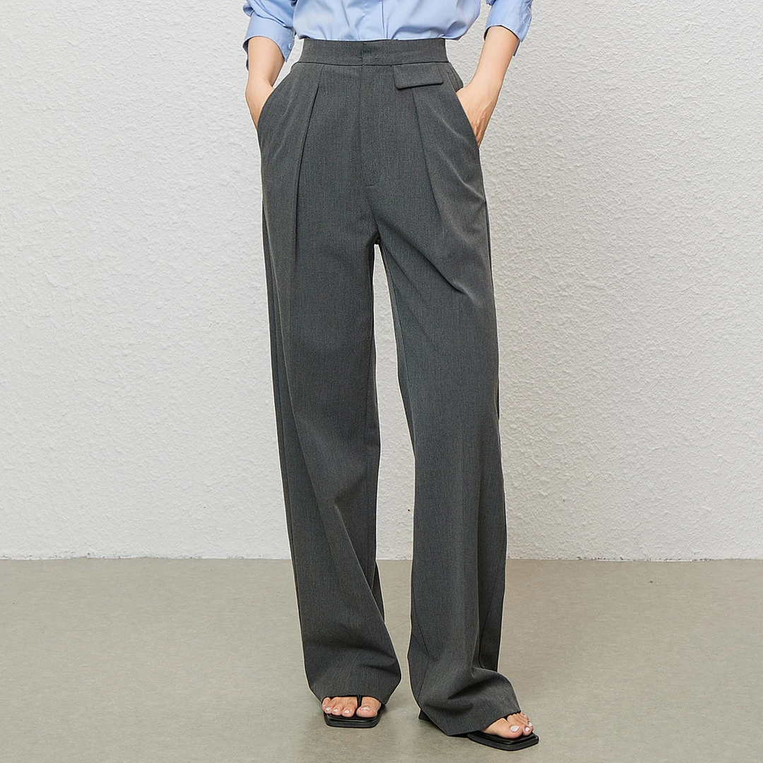 西野妮-极简阔腿裤女百搭显瘦通勤时尚黑色直筒裤高腰长裤女22127