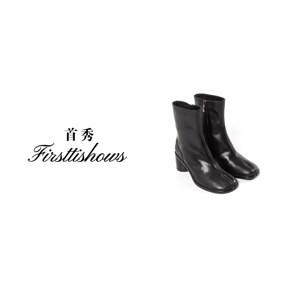 首秀·国奢【复古系列】时尚粗跟英伦简约百搭分趾小短靴774