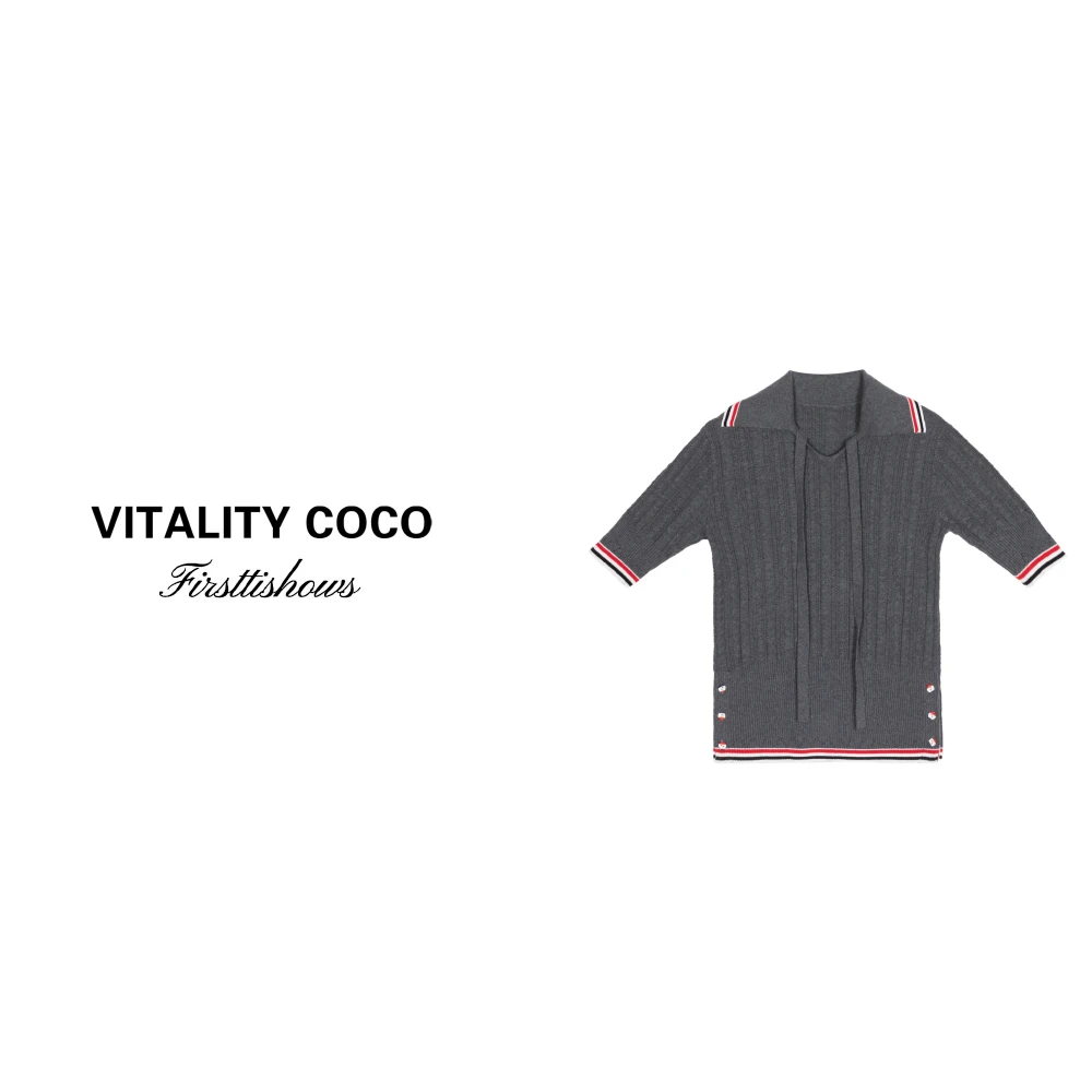 「VITALITYCOCO」小香风针织修身蝴蝶结翻领Polo衫学院风-1050
