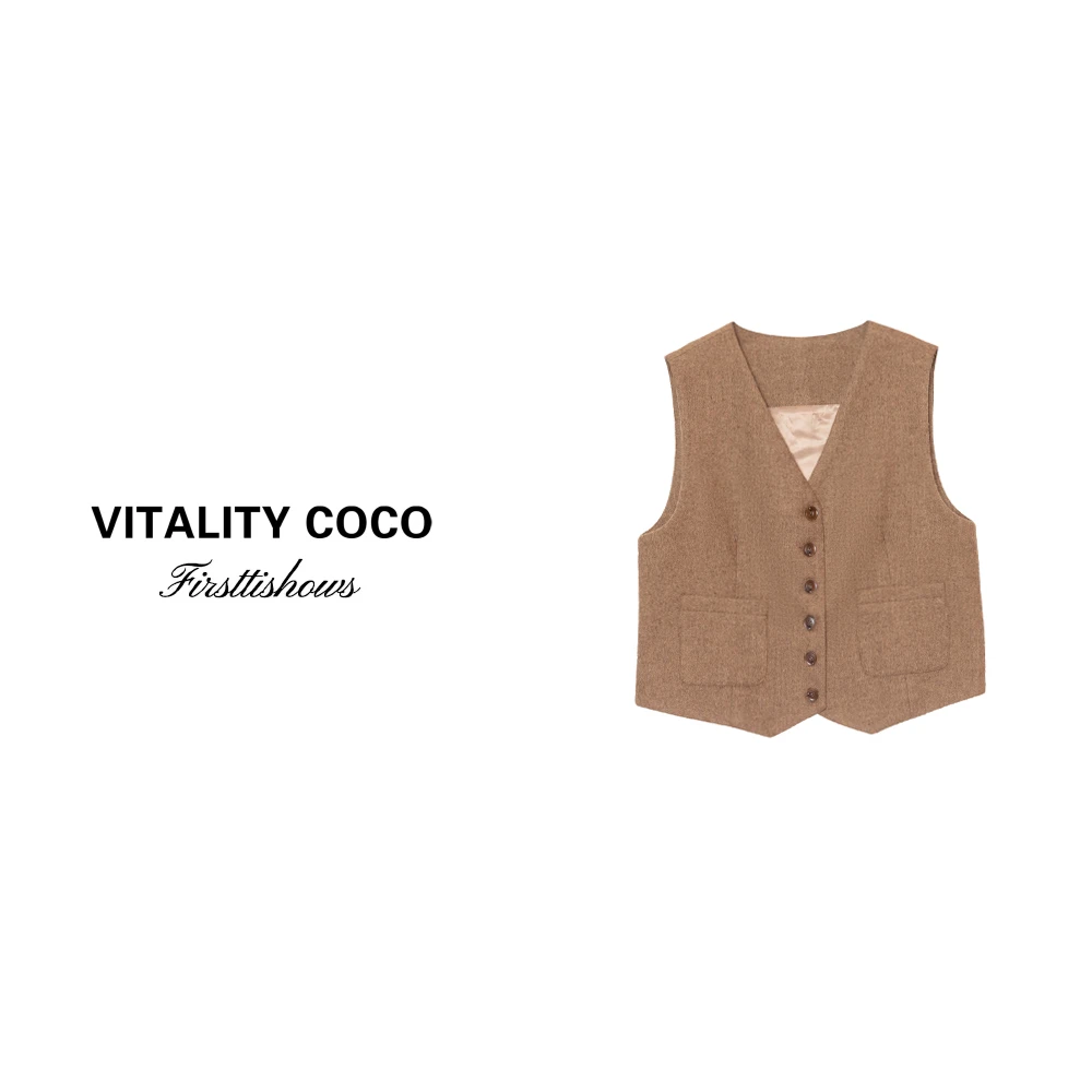 「VITALITY COCO」“美式复古”Monica羊毛无袖马甲百搭短马夹-512