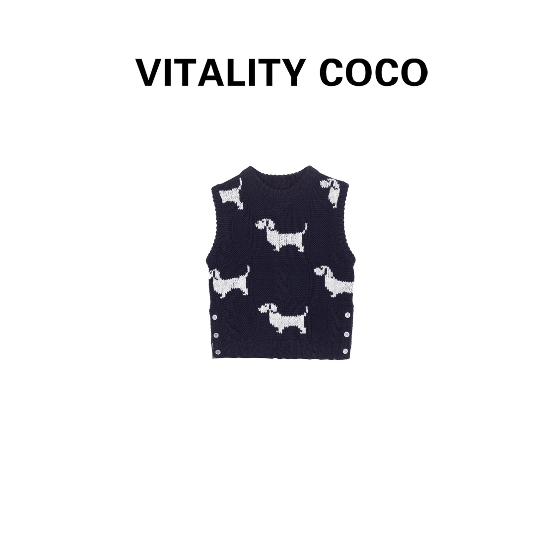 「VITALITY COCO」学院风时髦小狗刺绣针织背心马甲-825