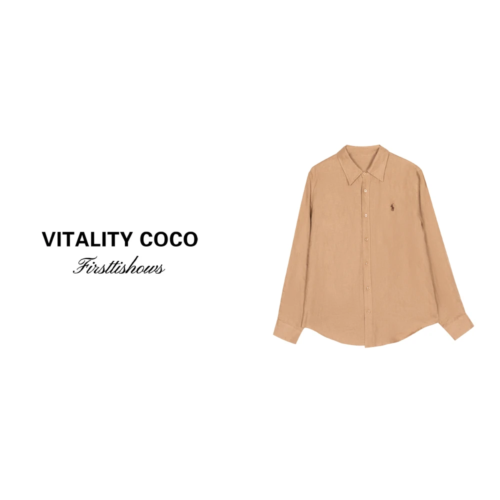 「VITALITY COCO」【棕标甄选】早秋复古慵懒风宽松亚麻刺绣衬衫1263