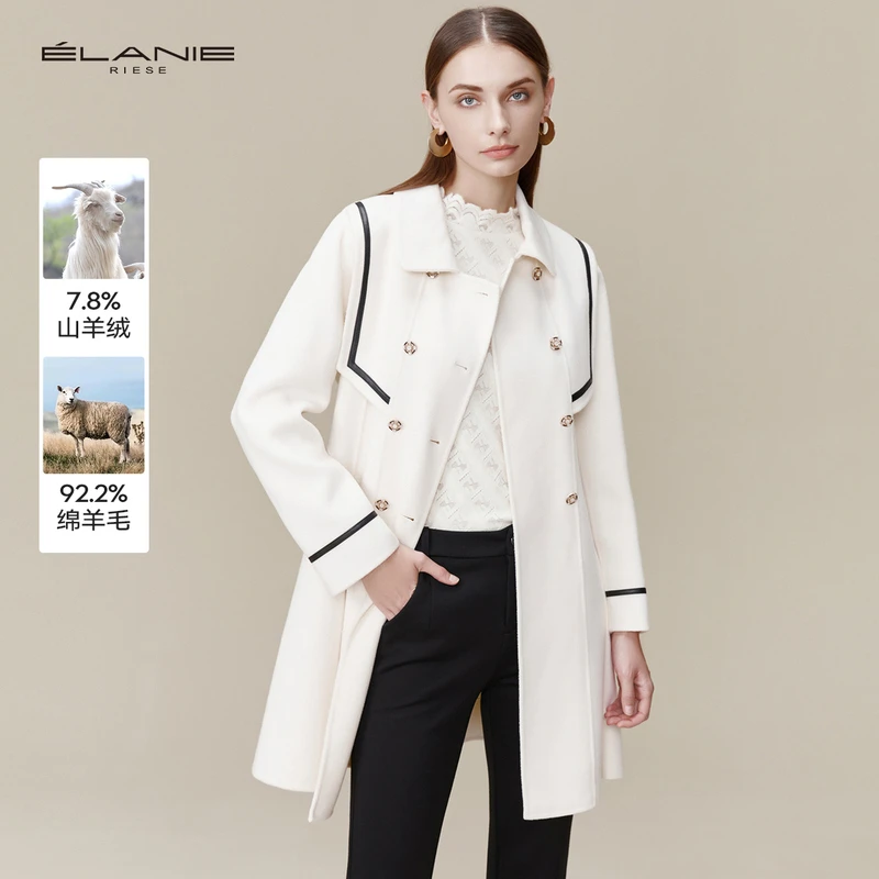 【大福专属】依兰 双面呢大衣温柔双排扣毛呢外套 E21UD0702D