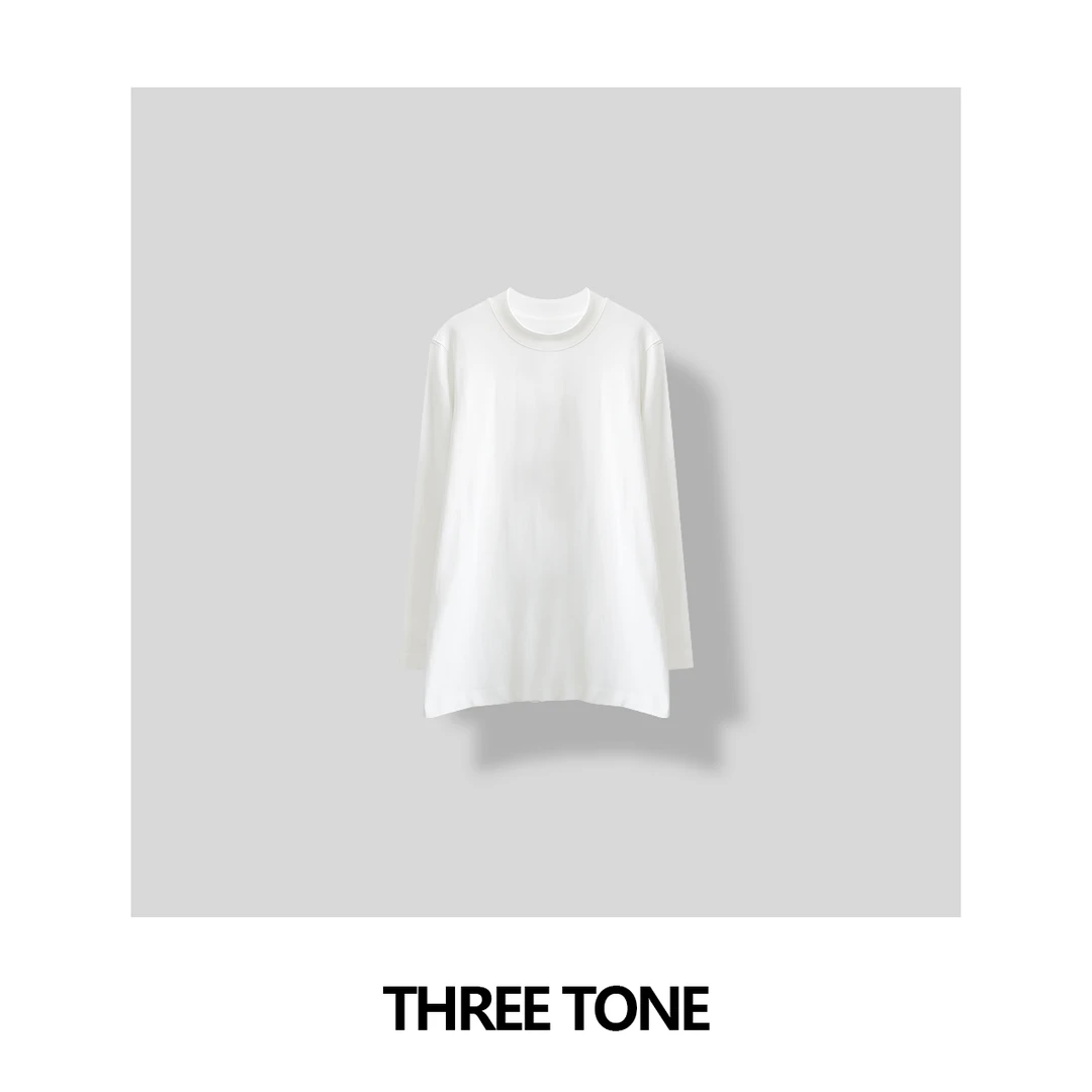 THREE TONE 为叠穿而生！半高领中长款加厚重磅棉长袖打底衫T恤女