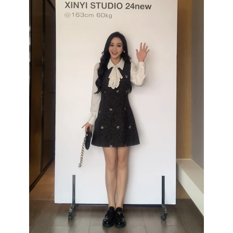 XINYI【少女的绮想】秋季正肩外套+假两件小香连衣裙女X624A16546