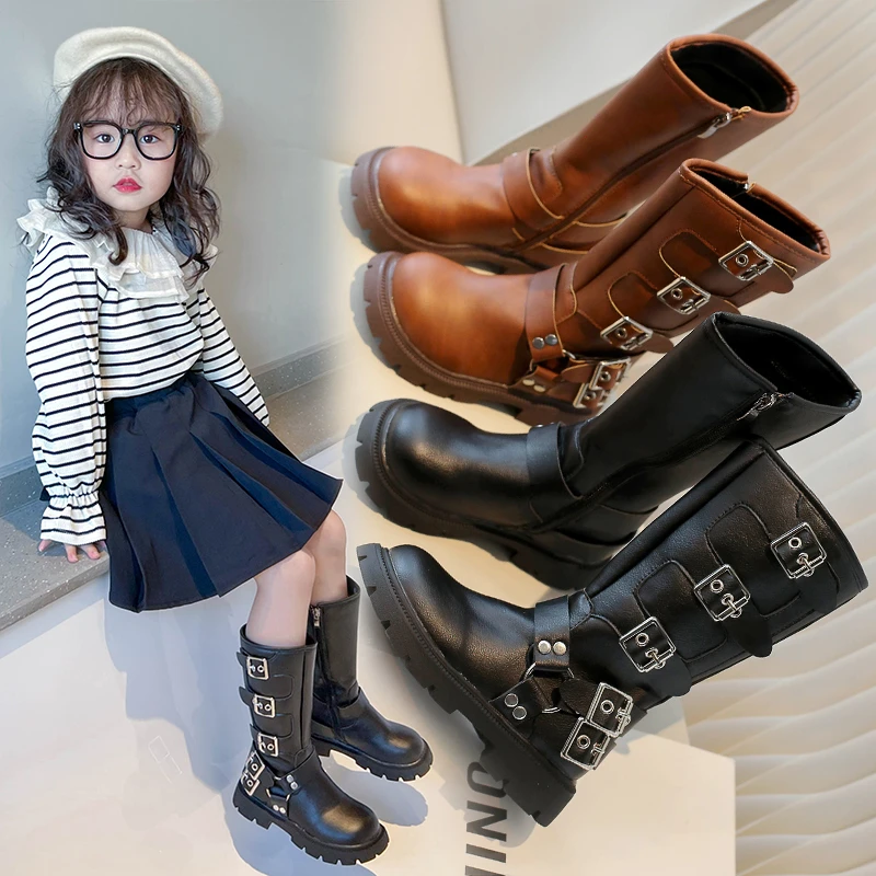 27-37女童鞋子儿童长筒靴2025新款秋冬长靴女孩加绒洋气高筒皮靴