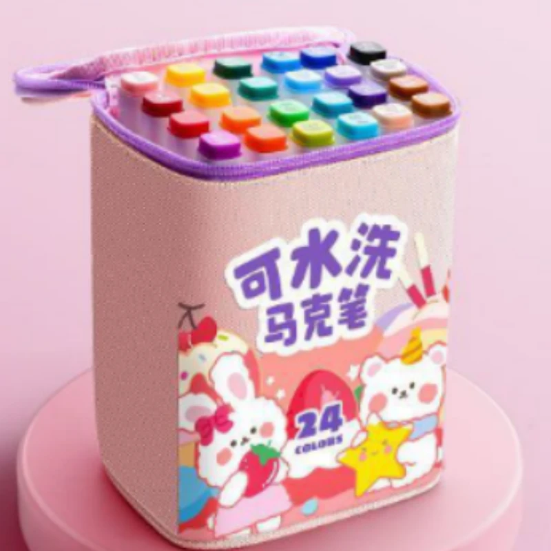 【直播专享】快力文四角白杆马克笔24色粉袋小兔子超水洗