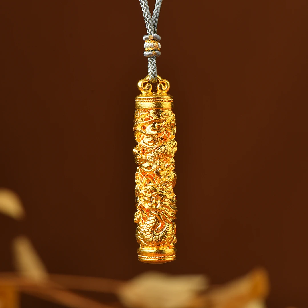 吊坠足银 古法生肖【蜜夫人】金苞足银龙柱吊坠霸气盘龙挂坠520礼物