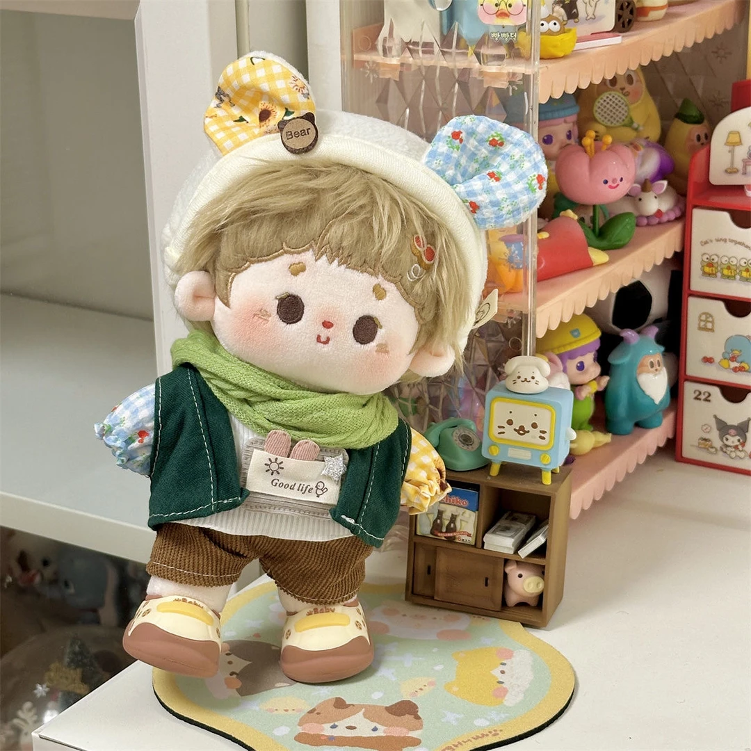 20cm棉花娃娃衣服秋冬围巾绿色男女娃通用衣服保暖帽子套装无属性