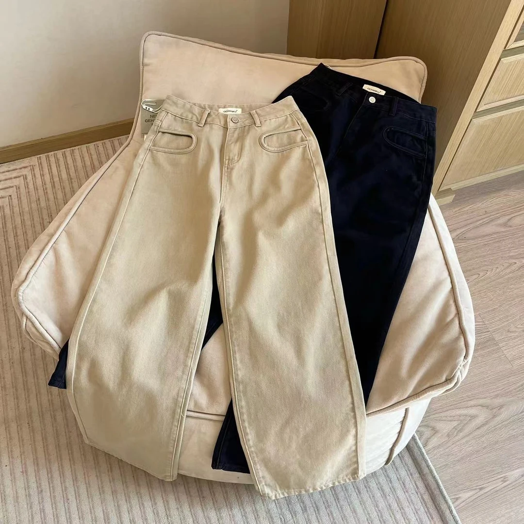 【婷婷推荐】 8896 秋季韩版显瘦直筒牛仔裤普洗宽松高腰裤子复古