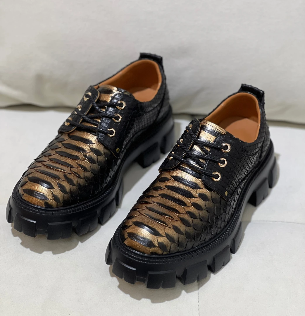 蟒蛇皮鞋男时尚工装鞋手工擦色大头皮鞋真皮商务正装鞋休闲男鞋潮