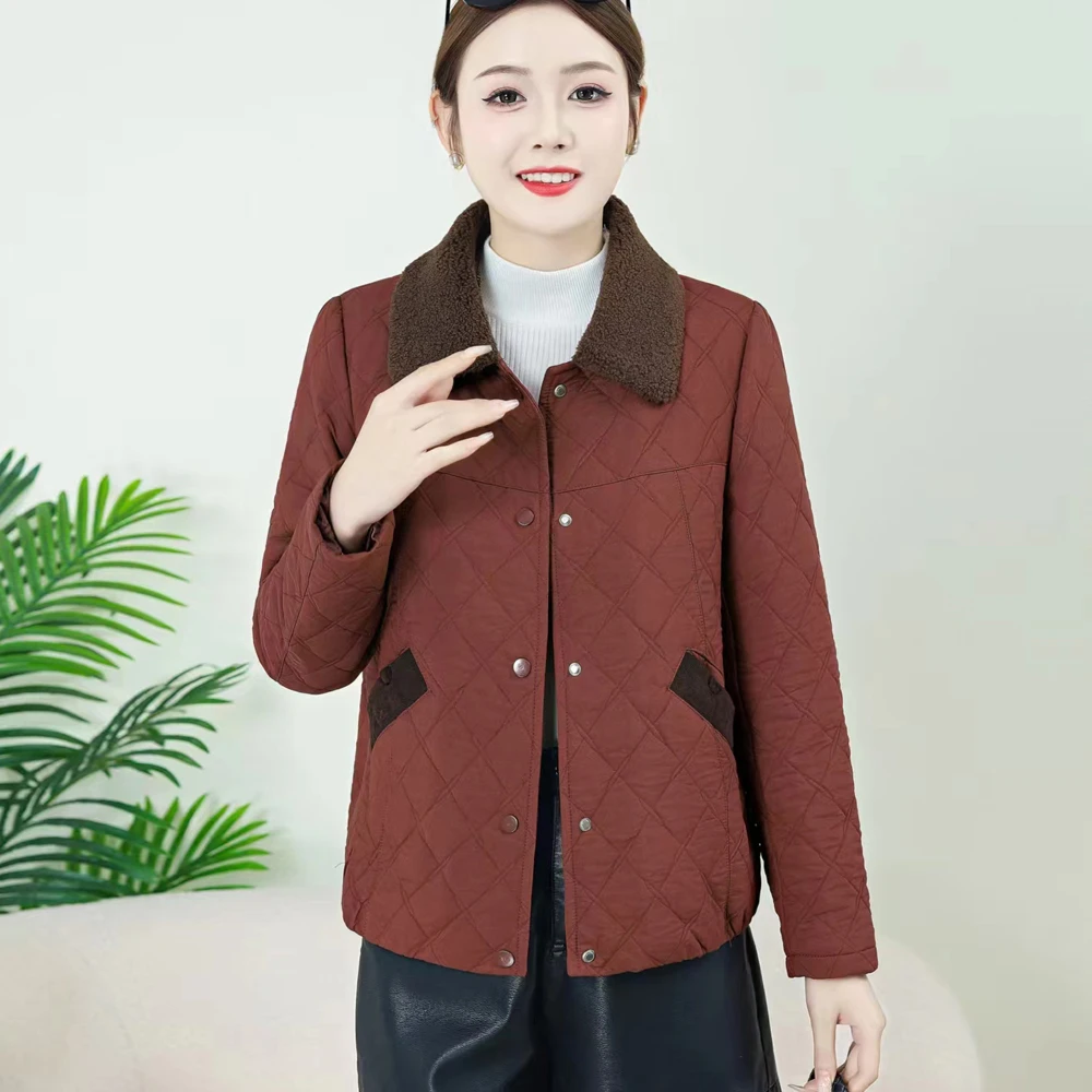 妈妈装冬季加绒加厚棉衣50-60岁2024新款休闲保暖中老年短款棉服