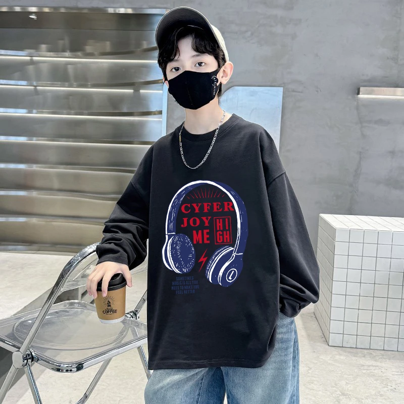 男童t恤长袖纯棉春秋款潮牌儿童装休闲宽松打底衫中大童内搭上衣