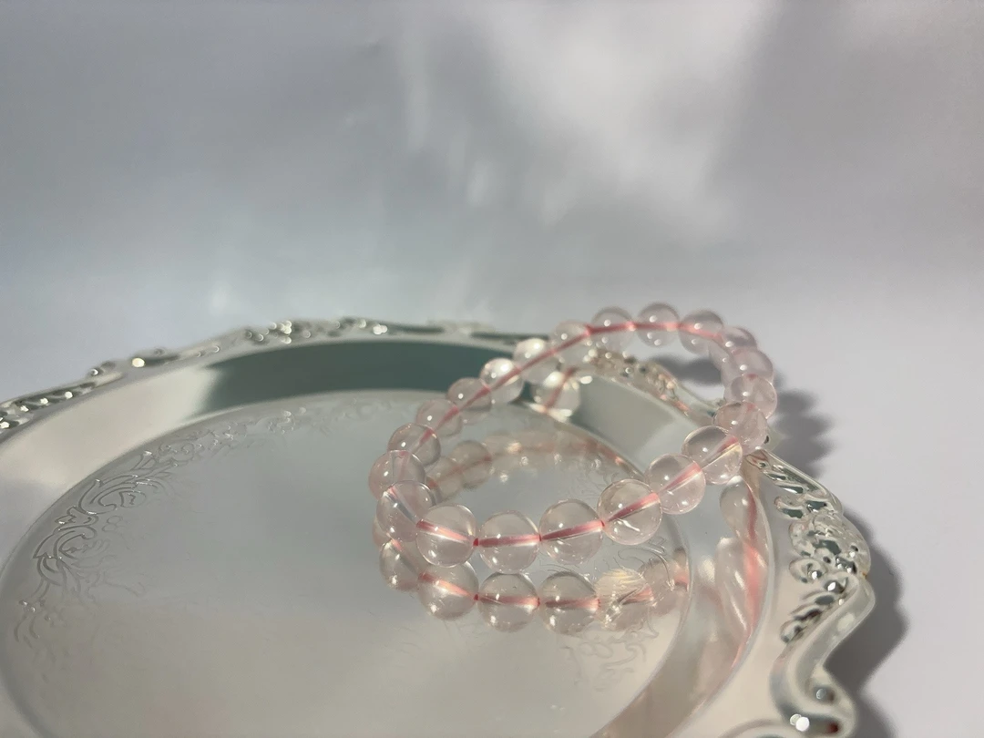 天然冰透粉水晶手串收藏级单圈六芒星光粉色多样性发一