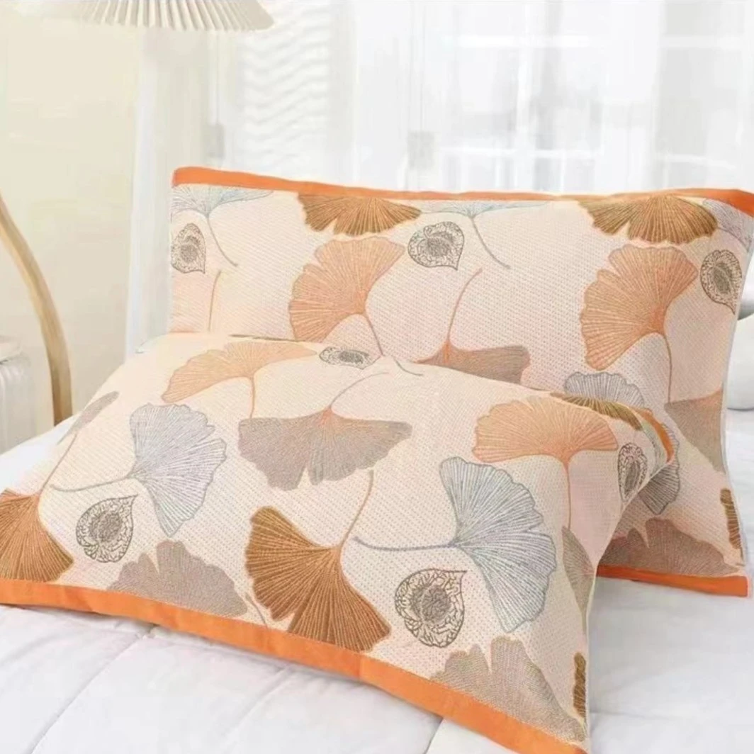 【米色银杏叶】52*78纯棉纱布枕巾加大加厚防汗高档透气棉枕