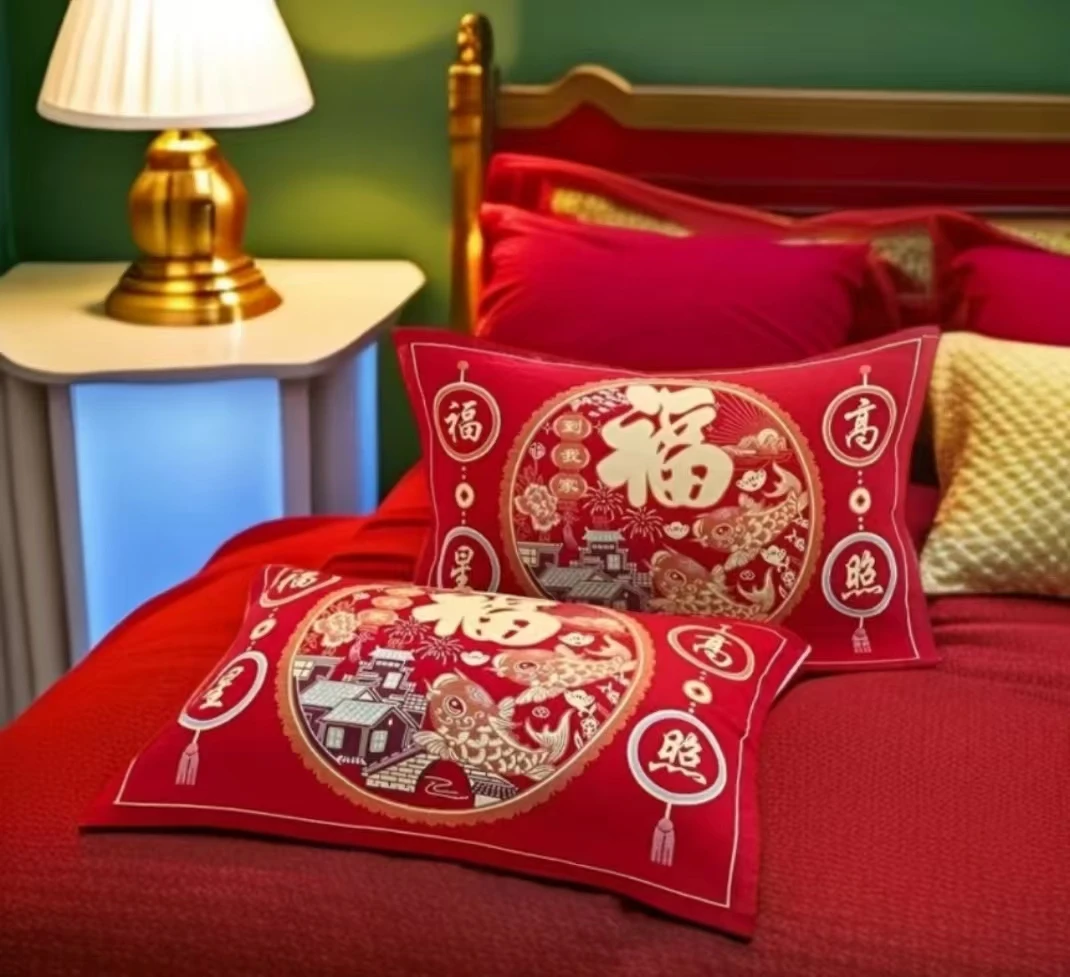 福星高照红色枕巾一对装