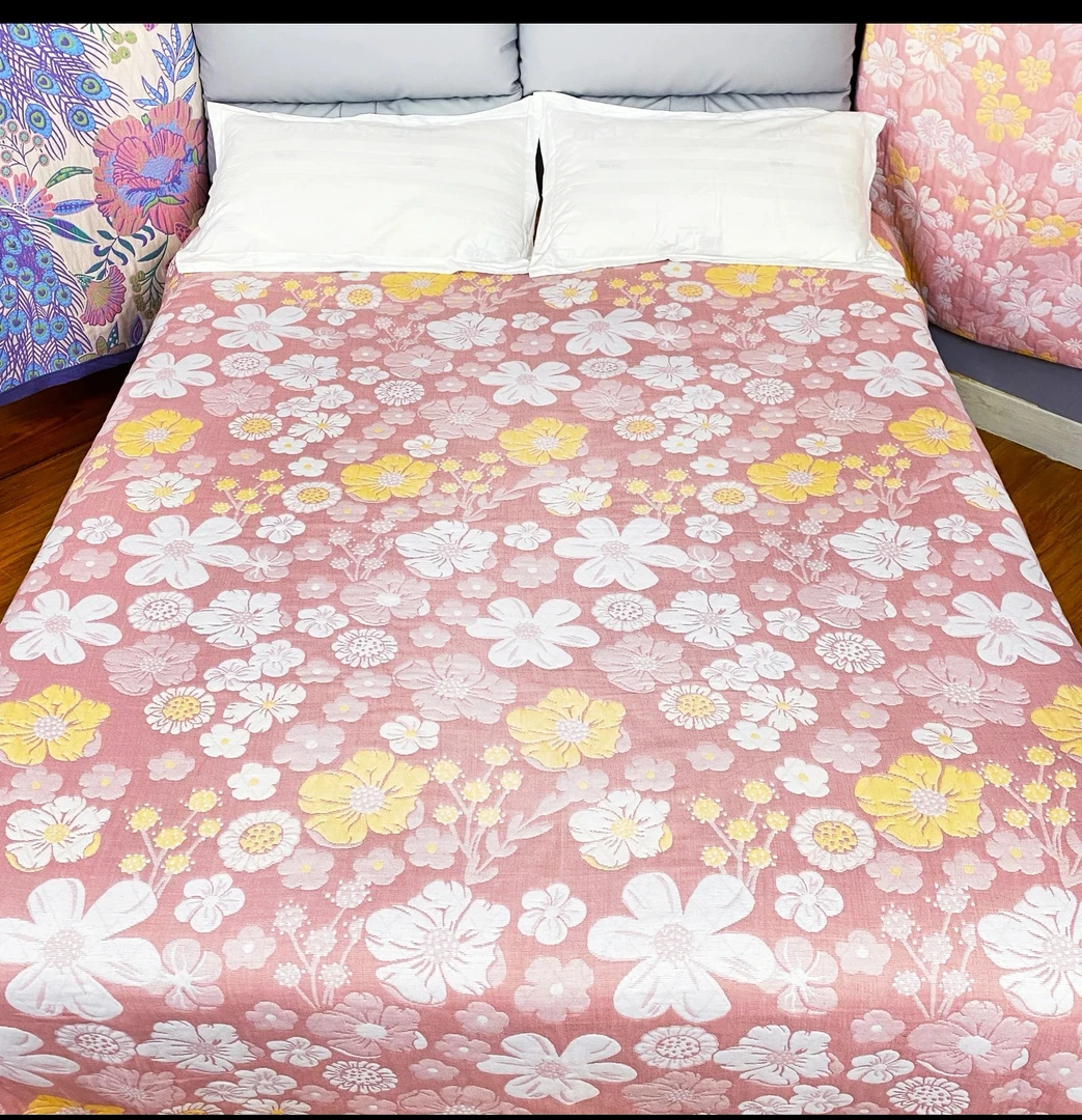 【粉色碎花双人】双人纱布柔软防汗高档透气床盖