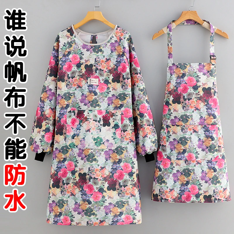 加肥防水罩衣帆布围裙成人家用厨房防油污防脏工作服羽绒服护衣