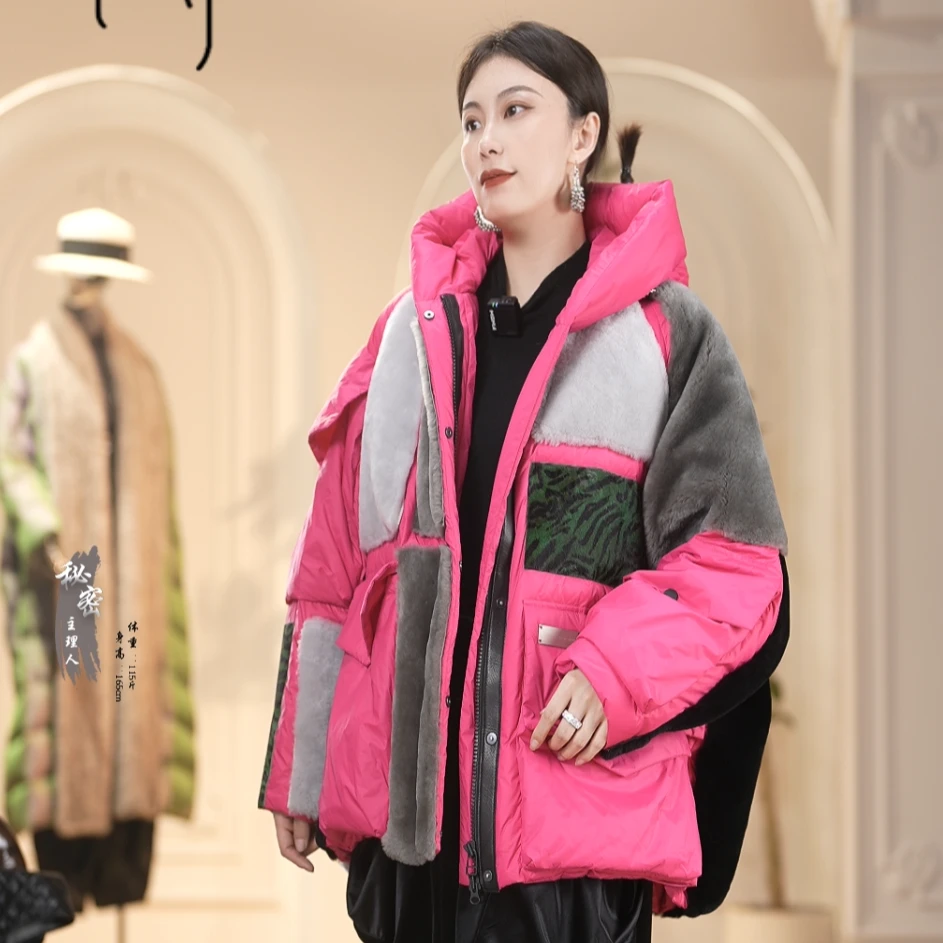 【镶守·晋薇 】欧货设计师重工拼接高端宽松休闲短款鹅绒服T22100