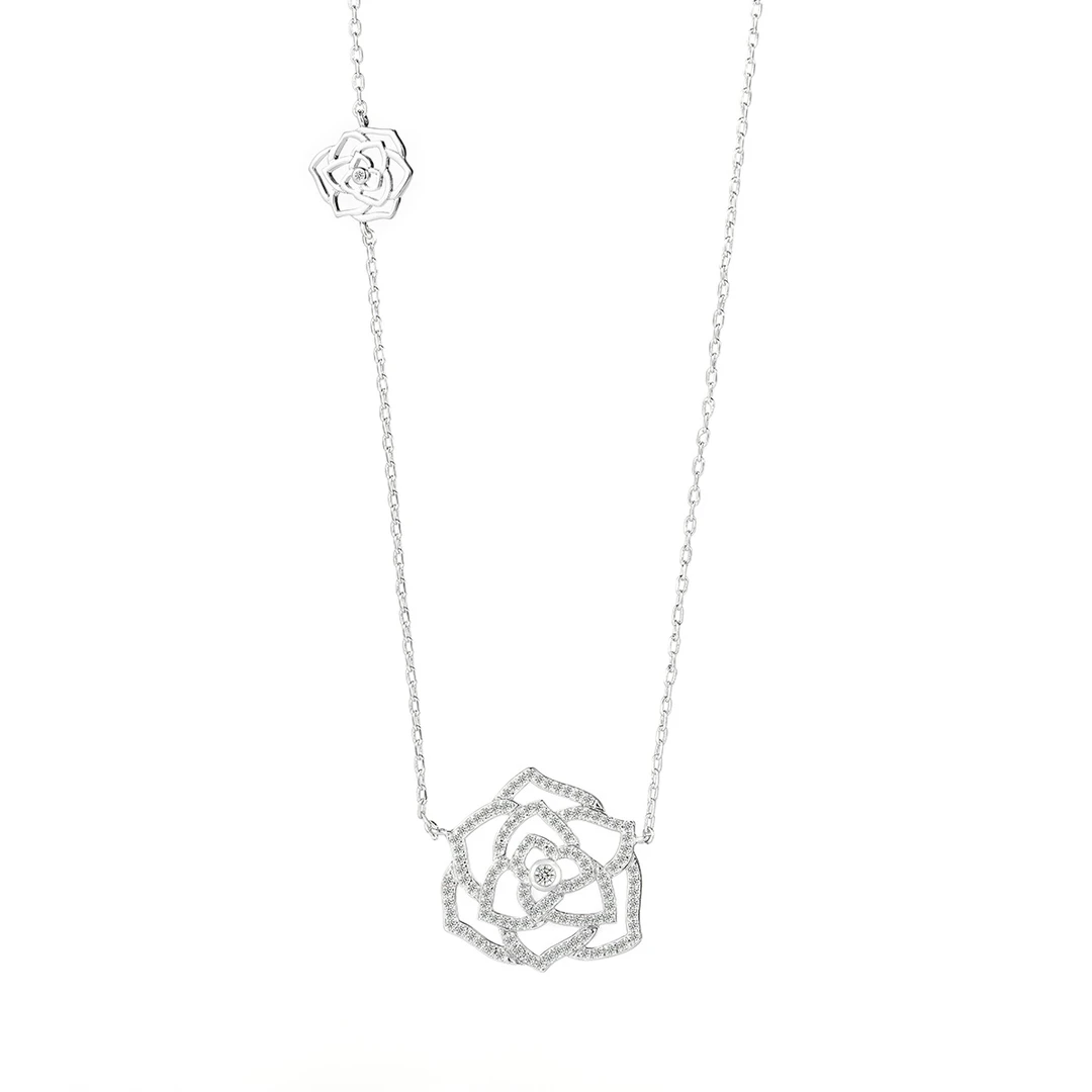 合金项链 高级感轻奢小众山茶花项链设计感锁骨链时尚灵动气质