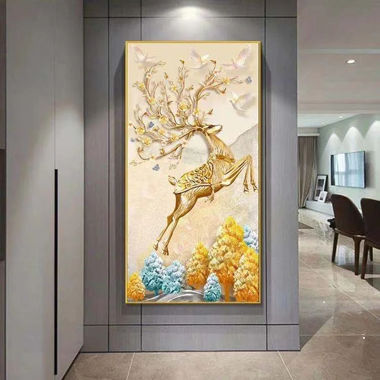 金鹿送福 镶钻晶瓷装饰走廊过道玄关墙挂画