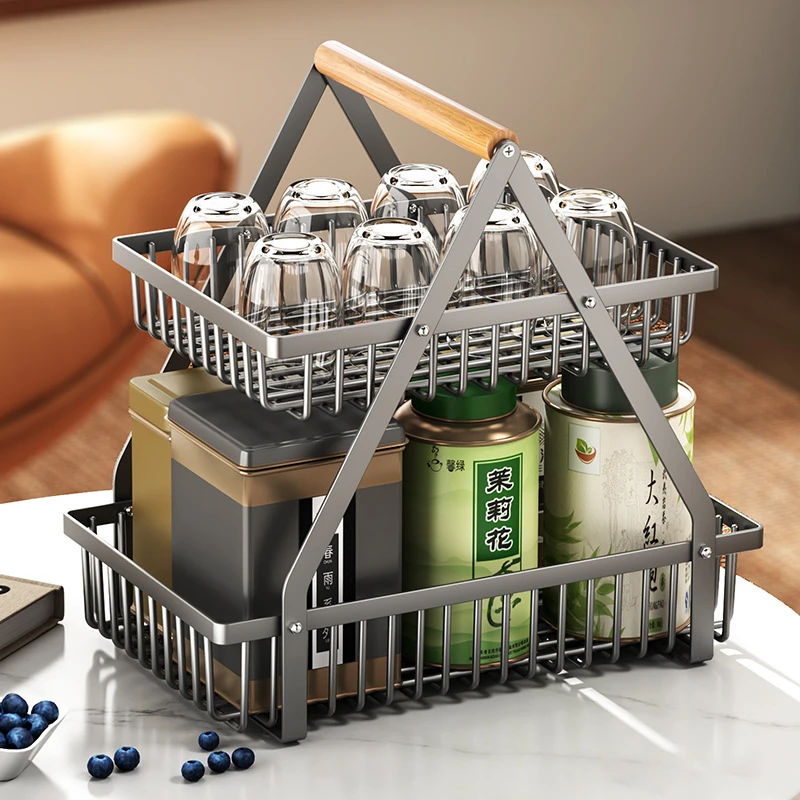 新款灰厨房蔬菜置物架台面二层菜篮子收纳筐放果蔬水果架收纳