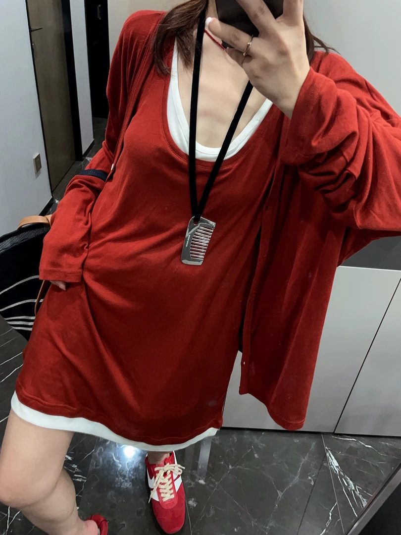 苏格拉周末 法式撞色假两件无袖背心裙