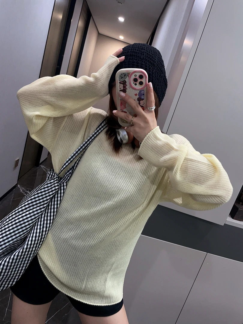 慵懒随性！纯色长袖套头针织衫宽松外搭防晒罩衫