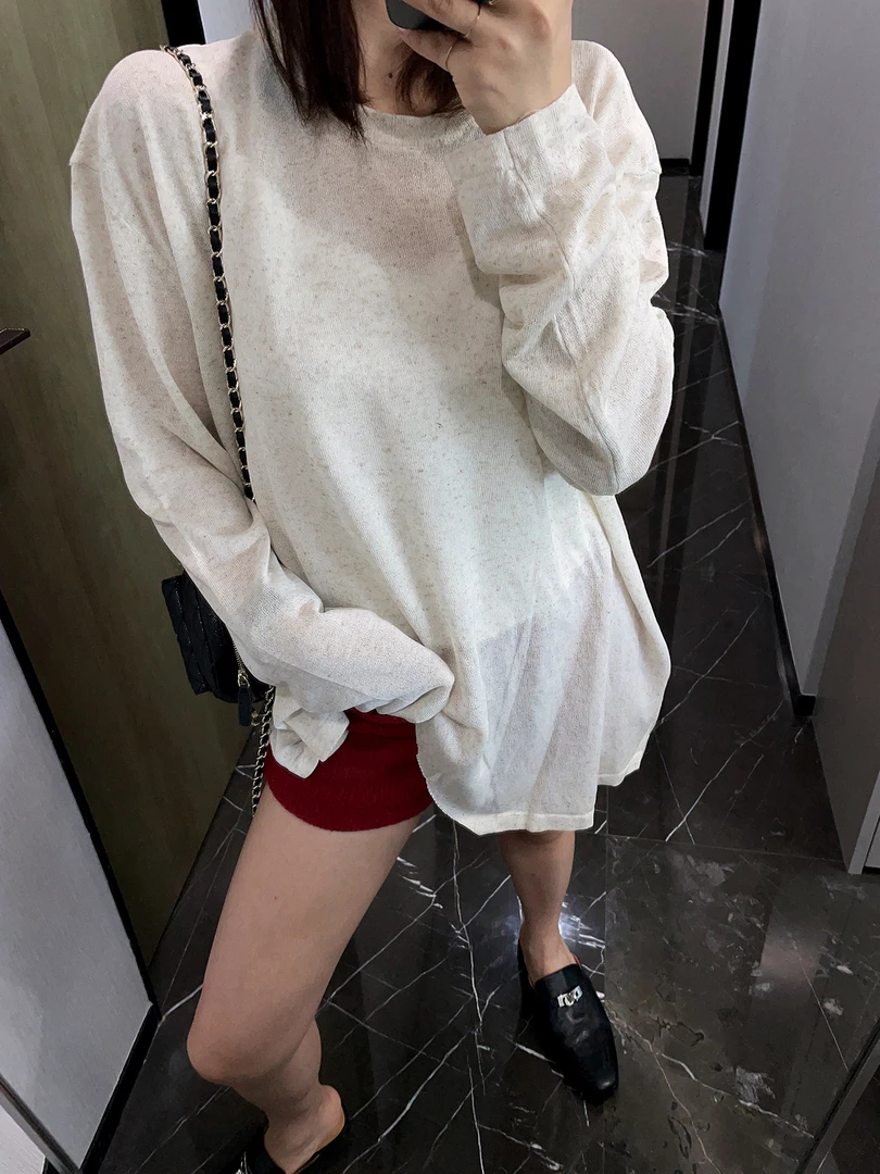 薄款开叉不规则防晒衣长袖宽松版纯色T恤女上衣
