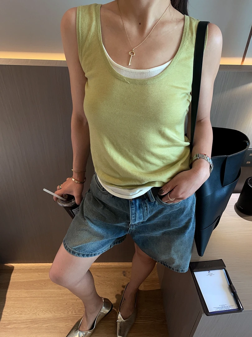 韩系新款时尚别致设计感百搭假两件背心