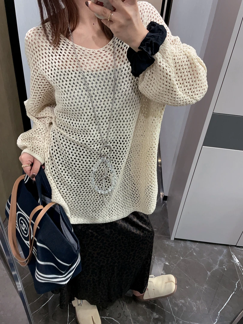 ins温柔氛围感 宽松慵懒风针织衫超好看半透镂空外搭罩衫