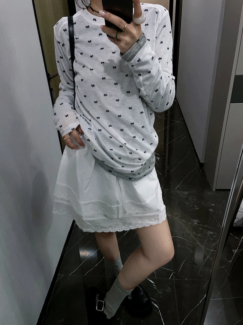 白色蕾丝高腰半身裙 女系带塔裙韩系通勤休闲