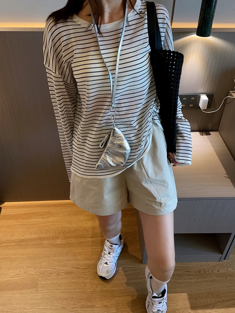 冰麻条纹防晒上衣 薄款软糯亲肤撞色宽松套头减龄慵懒风